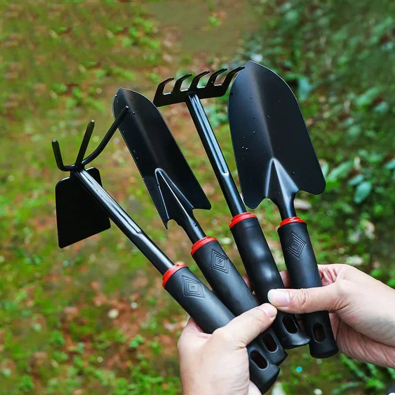 Black Rubber Handle Five Tooth Rake Gardening Four Piece Set Flower Shovel Dual-Purpose Hoe Gardening Tool