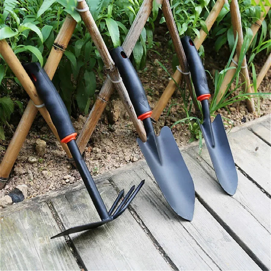 Black Rubber Handle Five Tooth Rake Gardening Four Piece Set Flower Shovel Dual-Purpose Hoe Gardening Tool