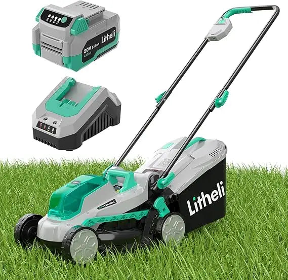 Litheli Cordless 13 Inch Cordless Lawn Mower 5 Heights, 20V Electric Push Lawnmower for Garden, Yard and Farm, with Brushless Mo