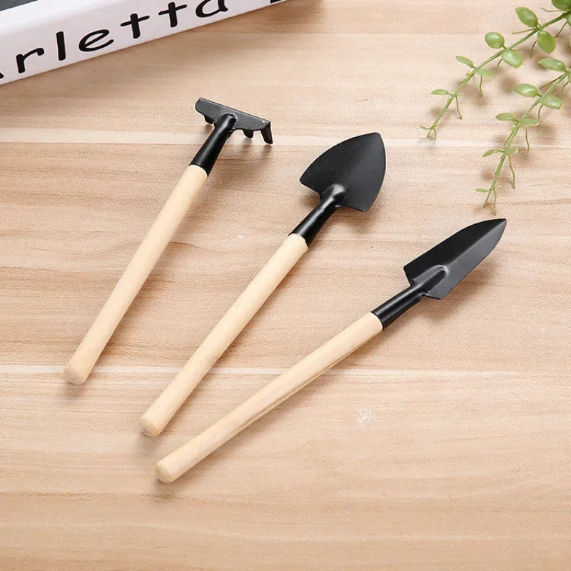 3 Pcs/set Mini Spade Shovel Harrow Flowerpot Tool Potted Plants Maintenance Wooden Handle Rake Plant Soil Shovels Gardening Tool