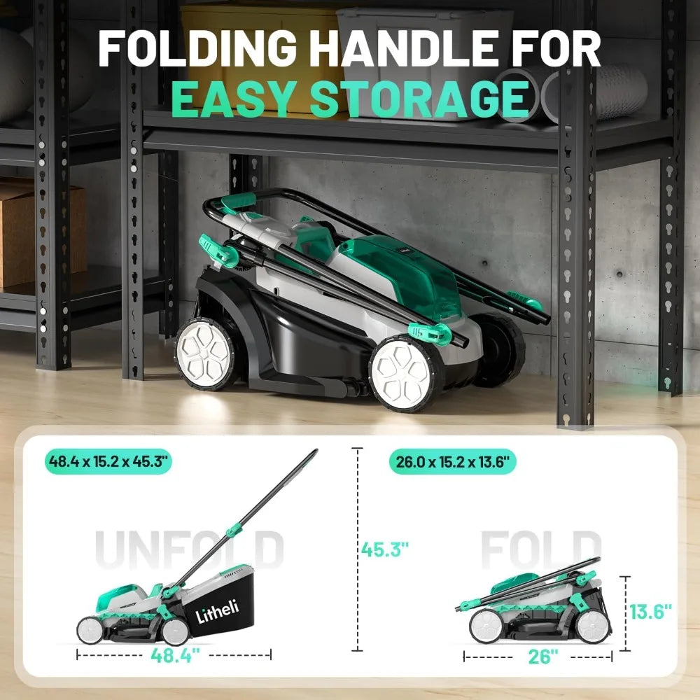 Litheli Cordless 13 Inch Cordless Lawn Mower 5 Heights, 20V Electric Push Lawnmower for Garden, Yard and Farm, with Brushless Mo