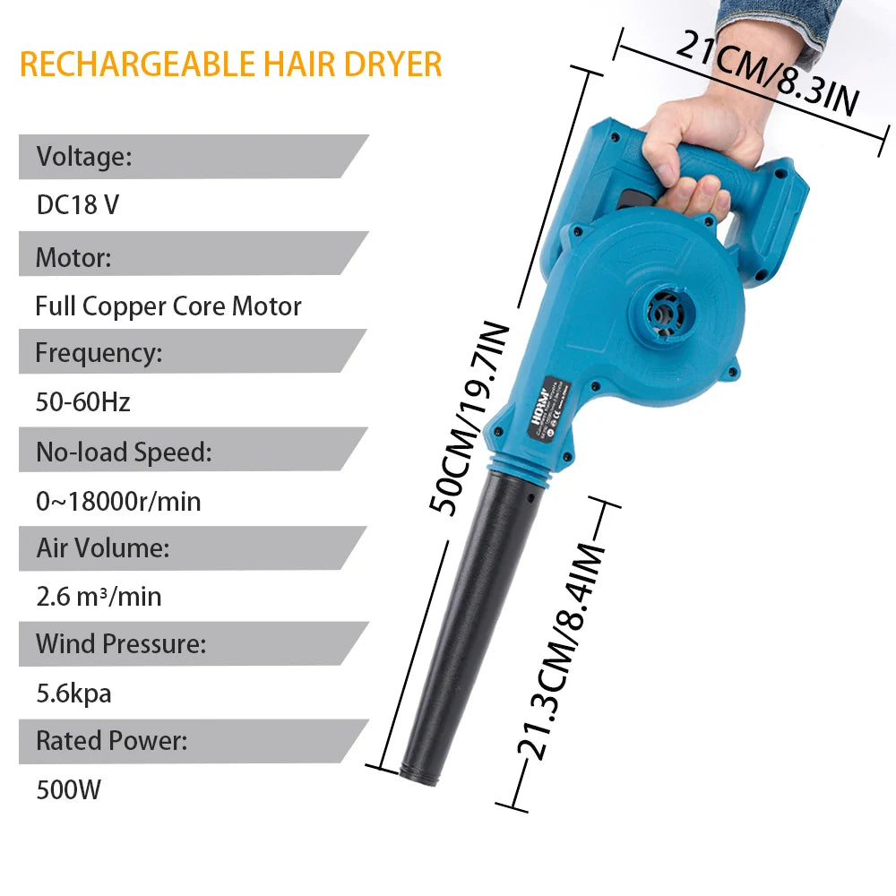 18V Blower Hair Dryer And Vacuum Cleaner Rechargeable Hair Dryer Cordless Electric Leaf Blower For Lawn Care For Makita 2.0Ah