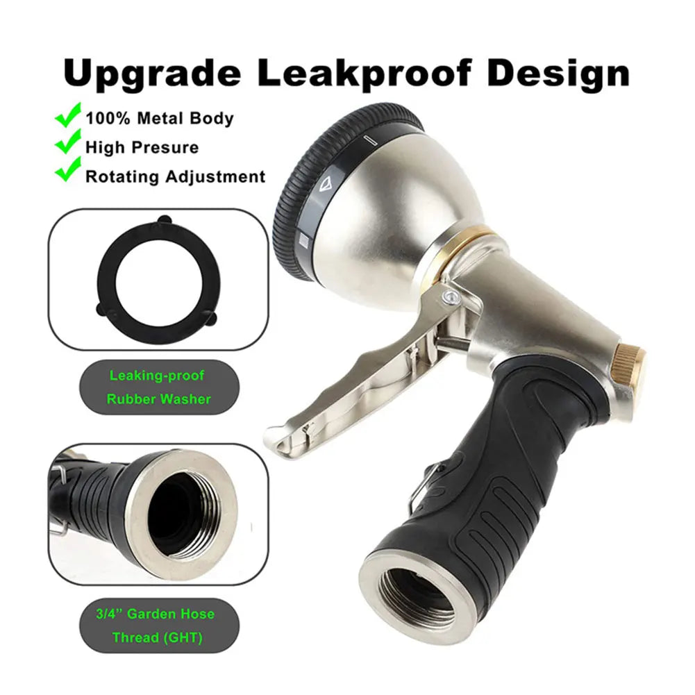 EcoGardenia Heavy Duty Garden Hose Nozzle – 9 Adjustable Spray Modessure Water Sprayer Slip Resistant Lawn Water Gun for Cleaning Watering Lawn Garden