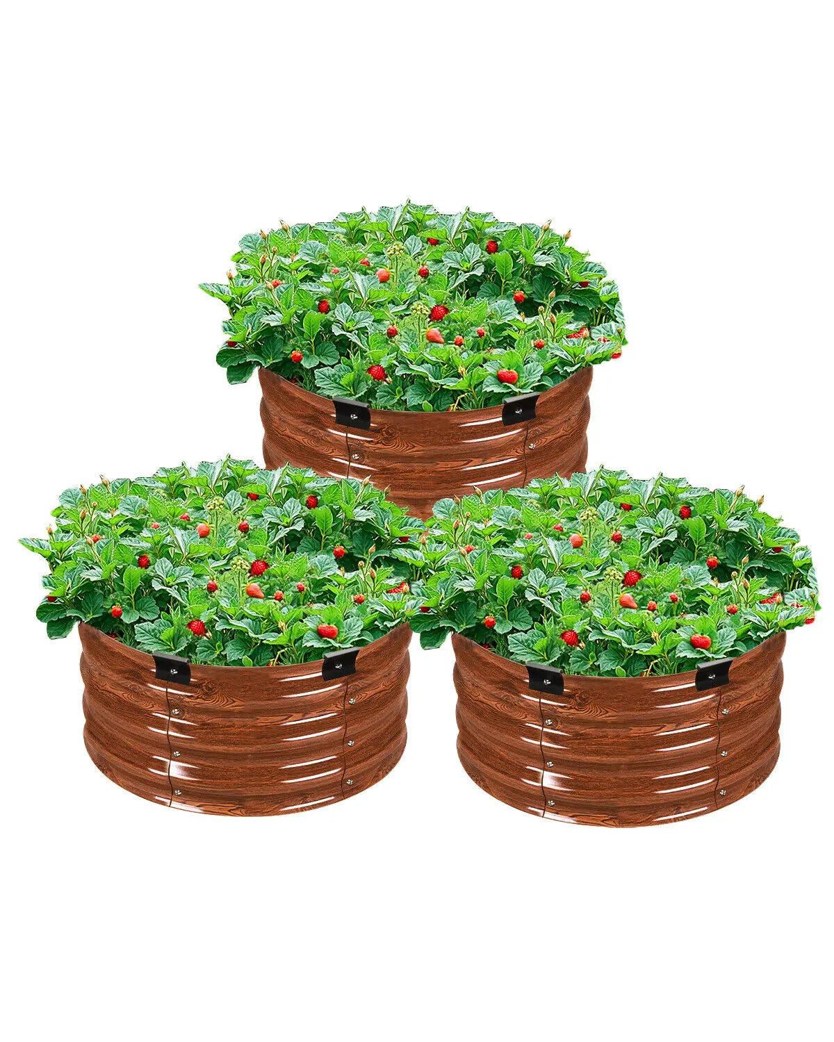 Metal Raised Garden Bed 2x1 ft 3 Pcs Outdoor Galvanized Planter Wood Grain