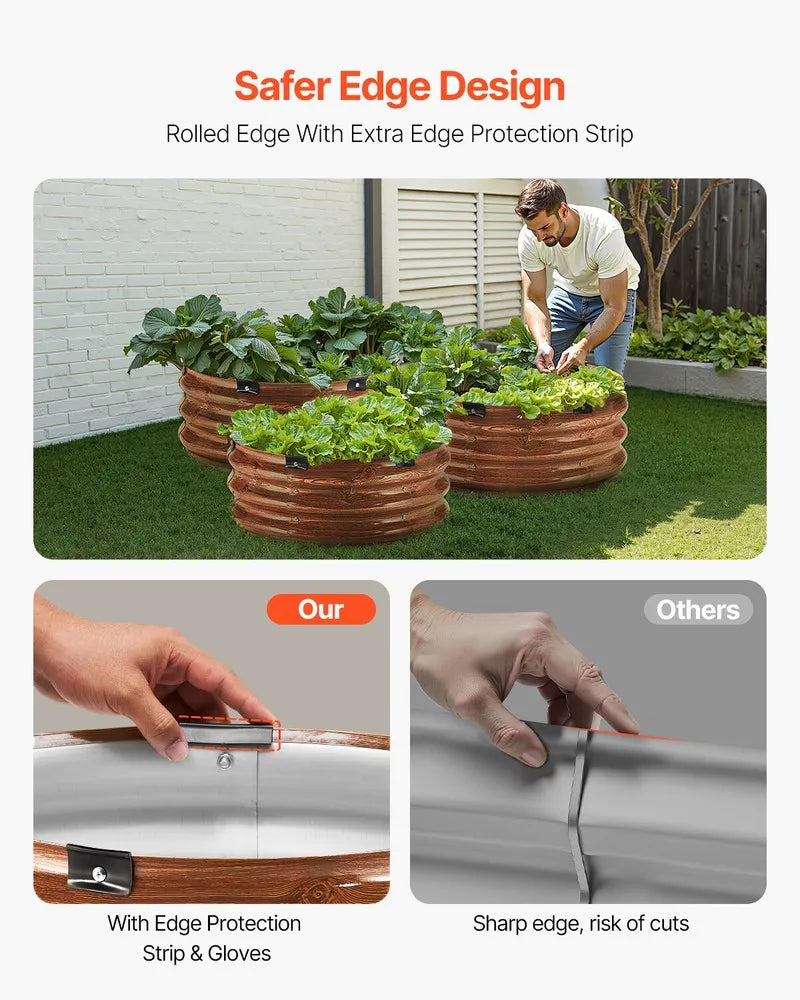 Metal Raised Garden Bed 2x1 ft 3 Pcs Outdoor Galvanized Planter Wood Grain