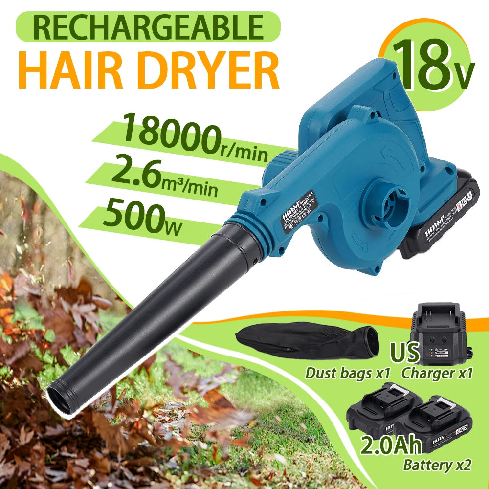 18V Blower Hair Dryer And Vacuum Cleaner Rechargeable Hair Dryer Cordless Electric Leaf Blower For Lawn Care For Makita 2.0Ah