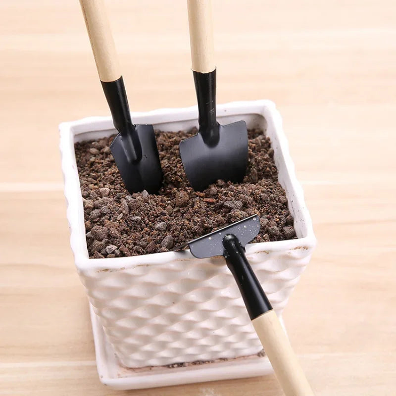 3 Pcs/set Mini Spade Shovel Harrow Flowerpot Tool Potted Plants Maintenance Wooden Handle Rake Plant Soil Shovels Gardening Tool