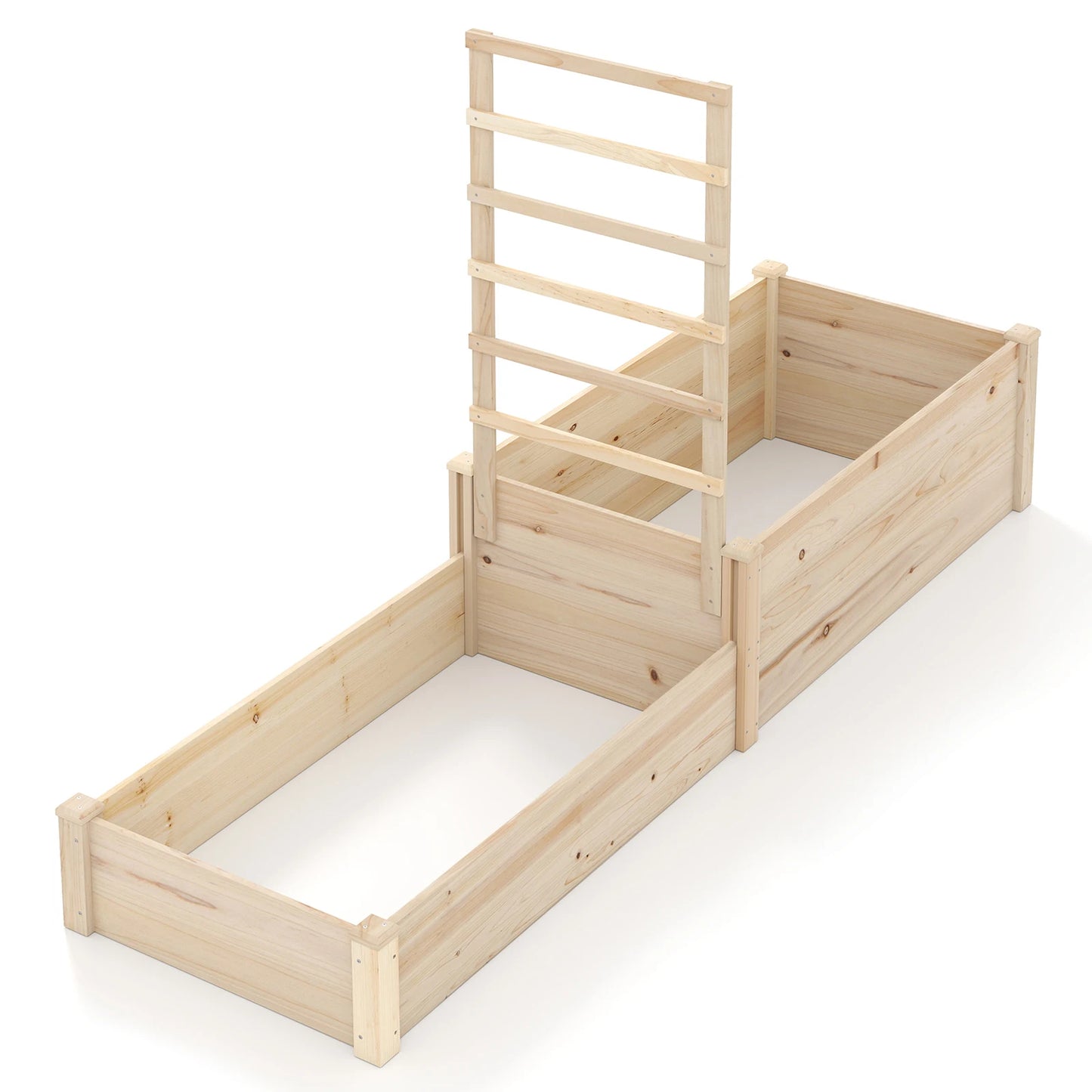 87" Raised Garden Bed w/ Trellis 2 Planter Boxes Open-ended Base for Patio