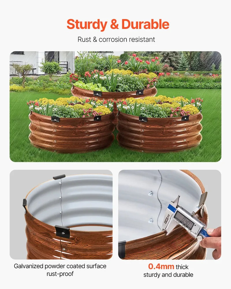 Metal Raised Garden Bed 2x1 ft 3 Pcs Outdoor Galvanized Planter Wood Grain