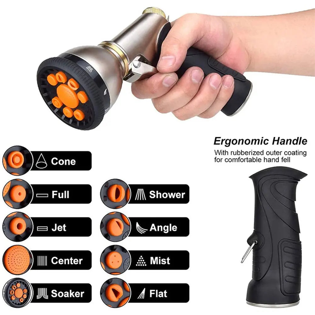 EcoGardenia Heavy Duty Garden Hose Nozzle – 9 Adjustable Spray Modessure Water Sprayer Slip Resistant Lawn Water Gun for Cleaning Watering Lawn Garden