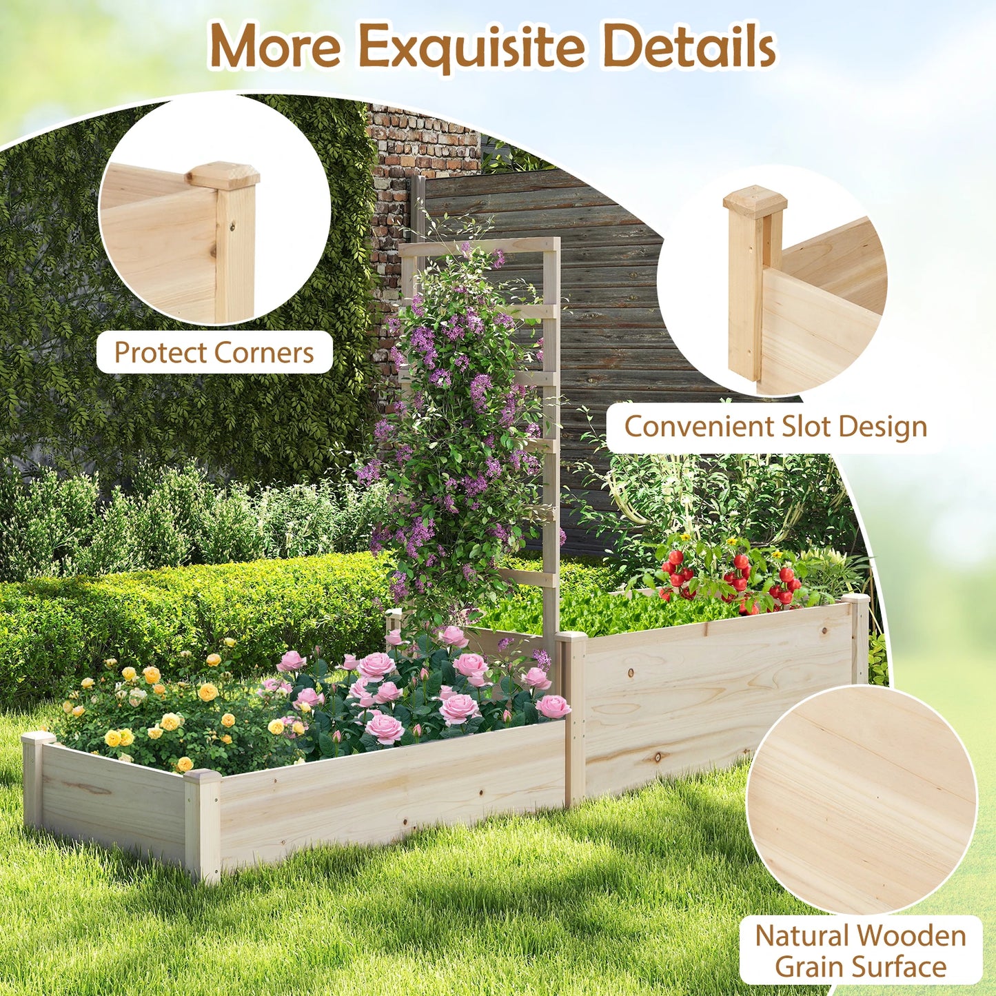87" Raised Garden Bed w/ Trellis 2 Planter Boxes Open-ended Base for Patio