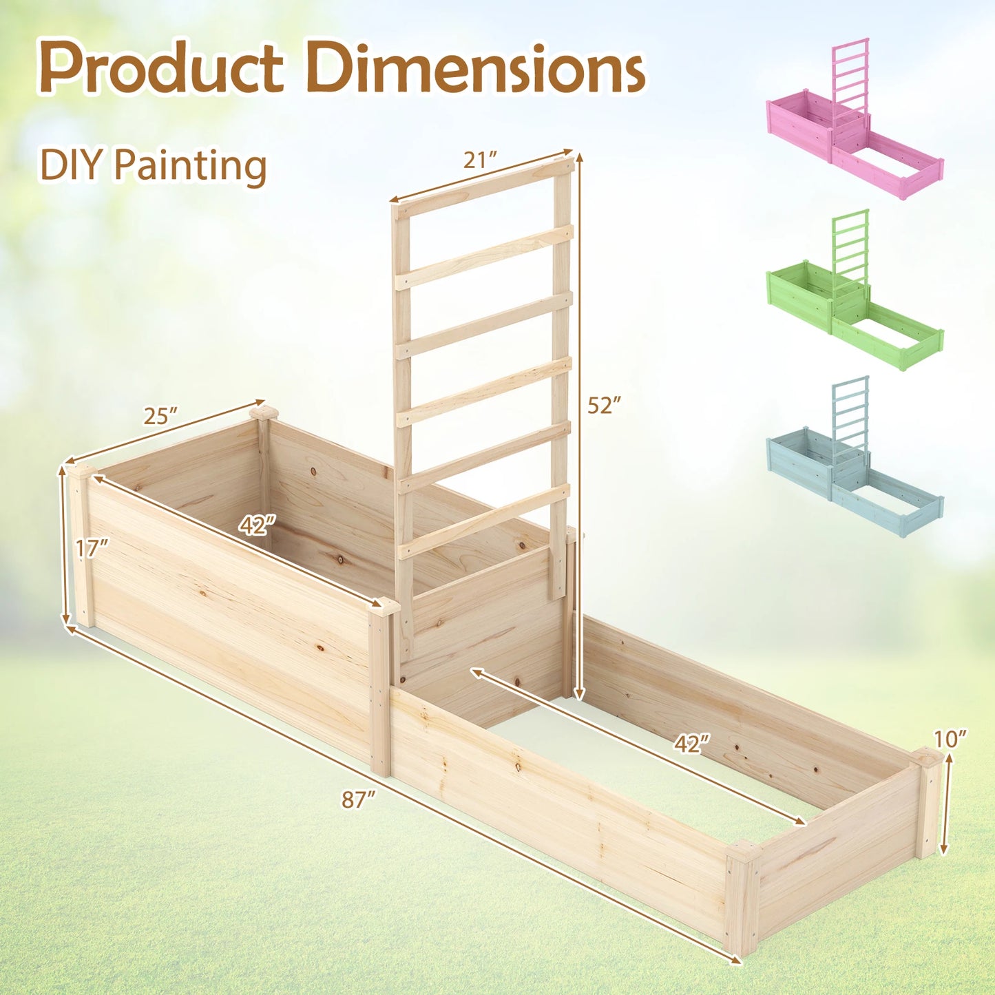 87" Raised Garden Bed w/ Trellis 2 Planter Boxes Open-ended Base for Patio
