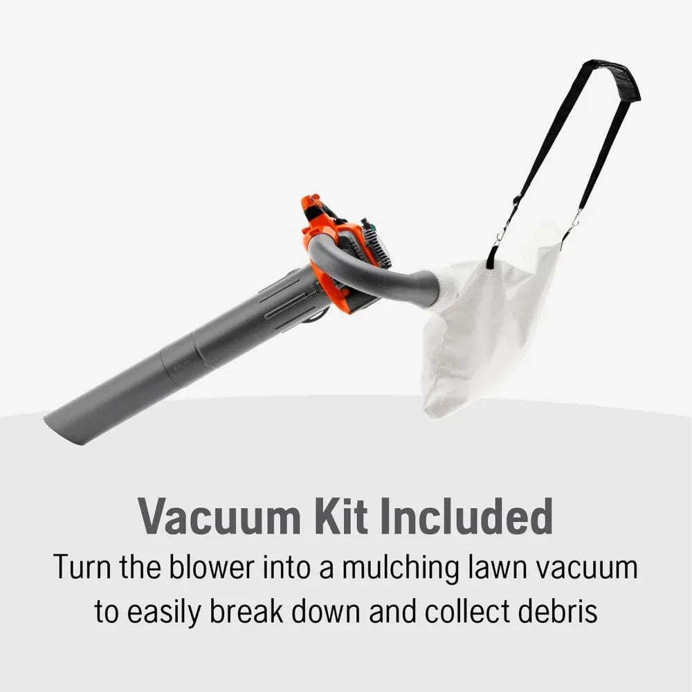 125BVx Gas Leaf Blower, 1.1-HP 2-Cycle Handheld Leaf Blower Vacuum Kit with Mulcher&Vac Bag,12.5-N Powerful Clearing Performance
