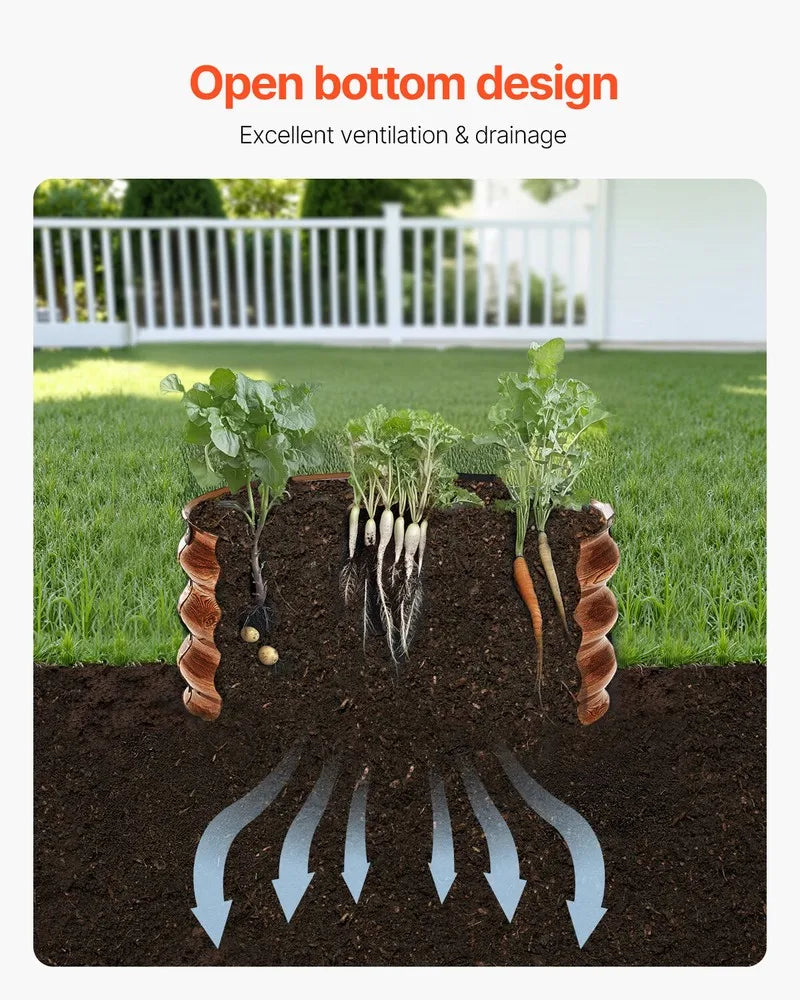 Metal Raised Garden Bed 2x1 ft 3 Pcs Outdoor Galvanized Planter Wood Grain